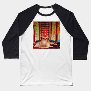 Eckhart Tolle Zen Master Cat Laying In A Chinese Style Temple Baseball T-Shirt